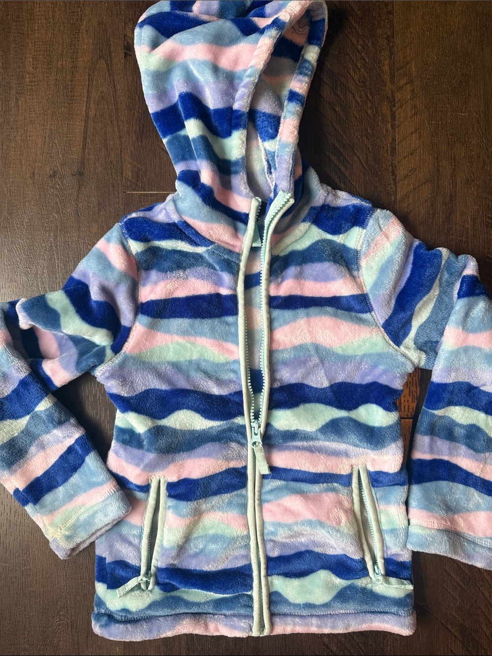 Lands End Kids Hooded Zip-Up Fleece Jacket sz 6-7